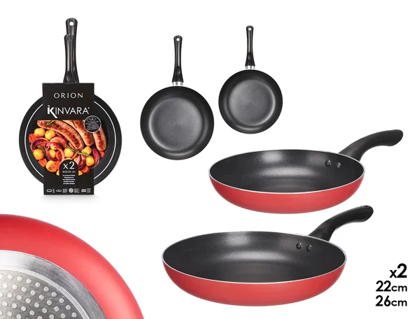 DAM. Set de 2 sartenes antiadherentes de aluminio rojo. 44x27x5cm - AkiraHardware