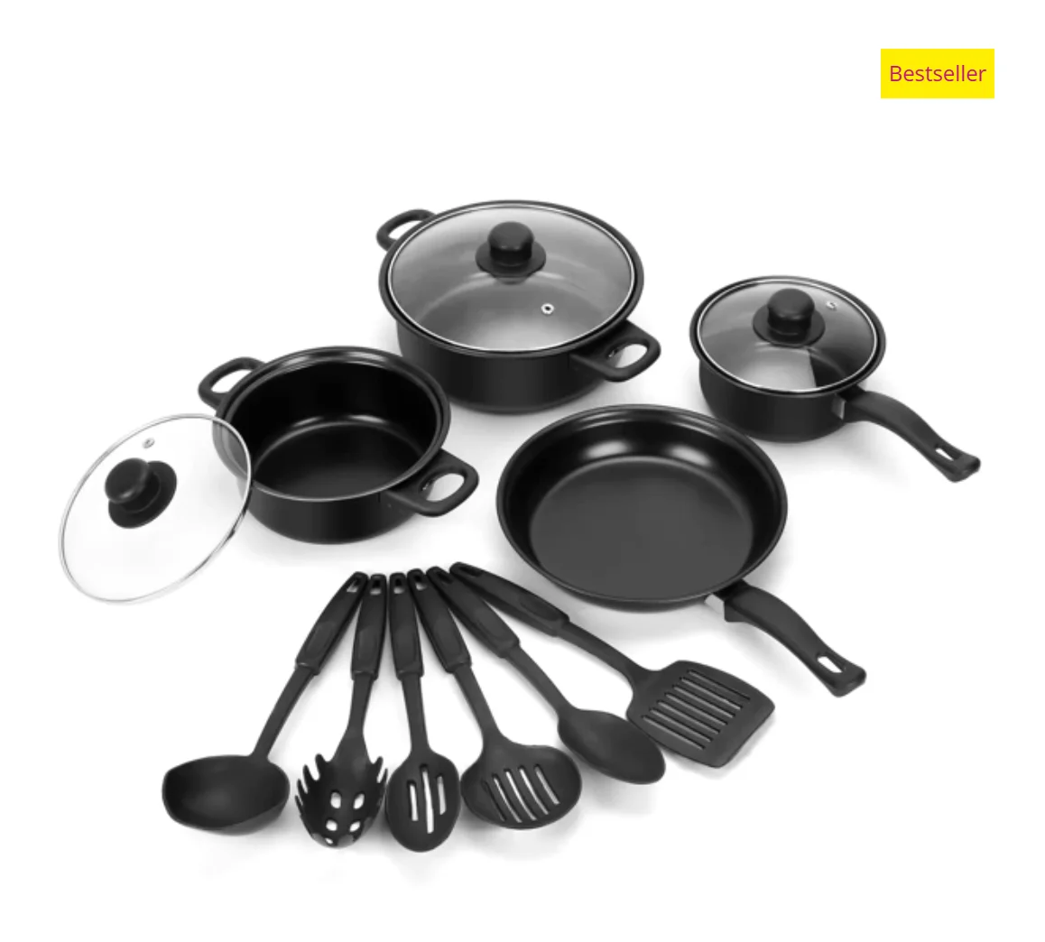 Batterie de cuisine 13 pieces avec cuilliere Noir Herzberg HG04241 - AkiraHardware