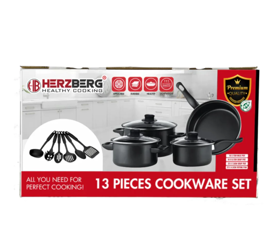 Batterie de cuisine 13 pieces avec cuilliere Noir Herzberg HG04241 - AkiraHardware